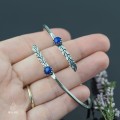 srebrna bransoletka bangla z listkami i lapis lazuli