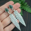 srebrne kolczyki liście paproci z zielonym awenturynem
