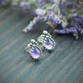 srebrne kolczyki sztyfty ametyst w koronce i kuleczki