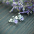 srebrne kolczyki sztyfty ametyst w koronce i kuleczki