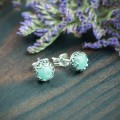 srebrne kolczyki sztyfty z amazonitem w ażurowej oprawie