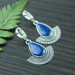 Kolczyki srebrne wachlarze z lapis lazuli