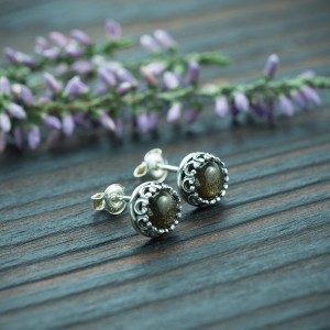 Srebrne sztyfty z obsydianem złocistym