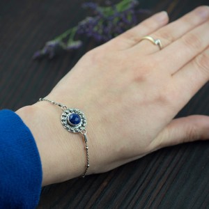 Bransoletka srebrna lapis lazuli i róże