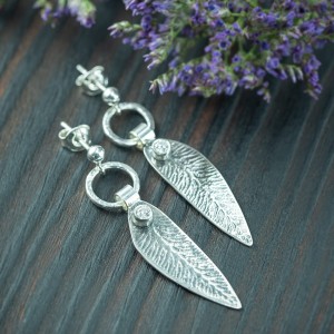 Kolczyki srebrne liście z kołem