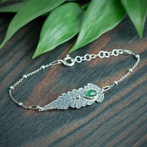 Leśna III - bransoletka liść paproci z awenturynem i kuleczkami