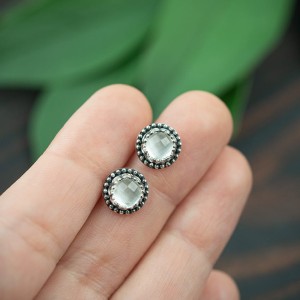 Srebrne sztyfty z kryształem górskim kuleczkami