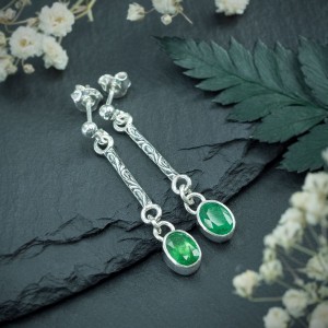 Srebrny komplet biżuterii Flora ze szmaragdem