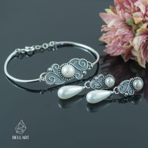 Srebrny komplet z perłami