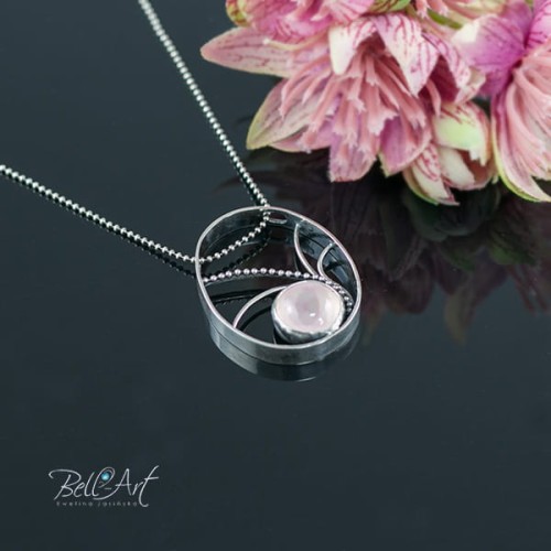 srebrny wisior z różowym kwarcem