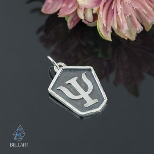 srebrny męski wisior z literą Psi na zamówienie