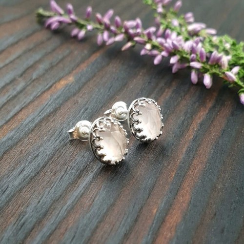 srebrne sztyfty z kwarcem różowym na zamówienie