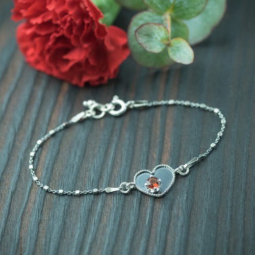 srebrna bransoletka serce z fasetowanym granatem