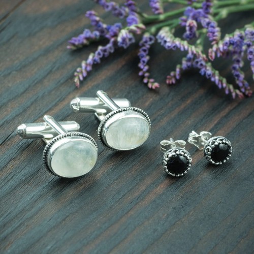 spinki do mankietów z kamieniem księżycowym