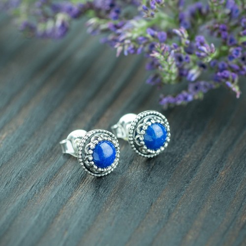 srebrne sztyfty z lapis lazuli i kuleczkami