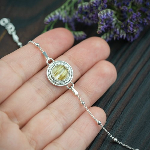 srebrna bransoletka łańcuszek kwarc z rutylem