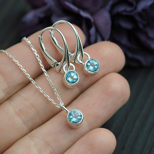 srebrny komplet z topazem sky