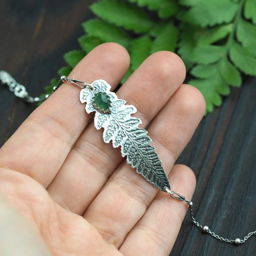 srebrna bransoletka liść paproci z awenturynem na zamówienie