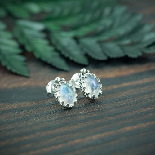 srebrne sztyfty kamień księżycowy i kuleczki