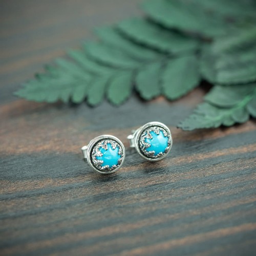 srebrne sztyfty z turkusem w ażurowej-oprawie