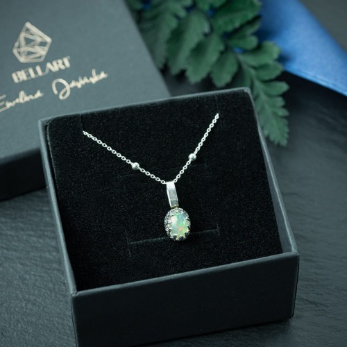 srebrny naszyjnik z opalem na zamówienie