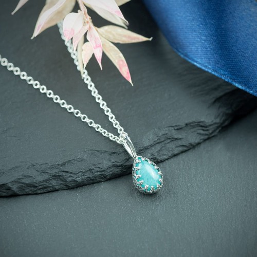 srebrny naszyjnik wisiorek z amazonitem na zamówienie