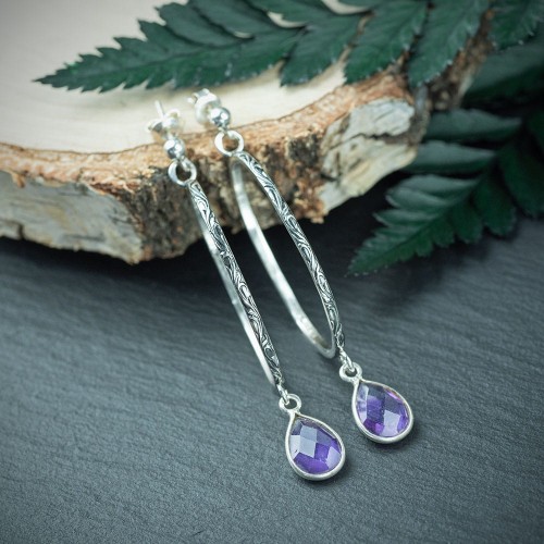 srebrne kolczyki koła flora z ametystem