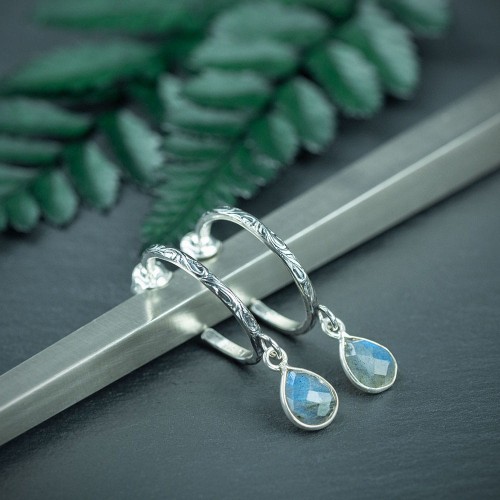 srebrne kolczyki koła flora z labradorytem