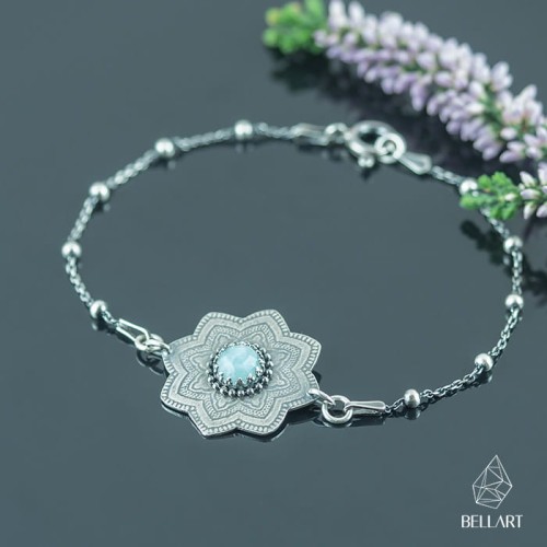 srebrna bransoletka mandala z amazonitem