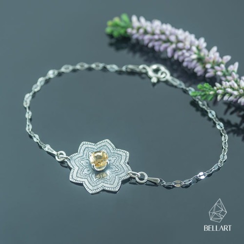 srebrna bransoletka mandala z cytrynem