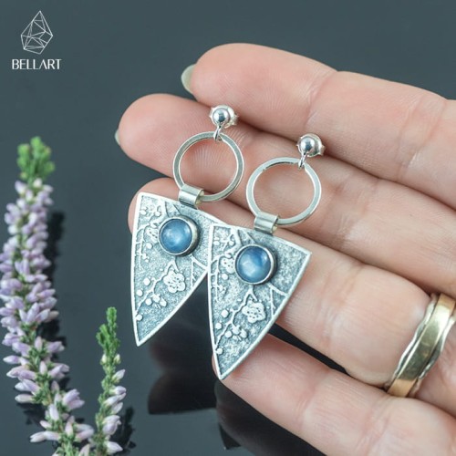 srebrne kolczyki kwiat wiśni z kianitem