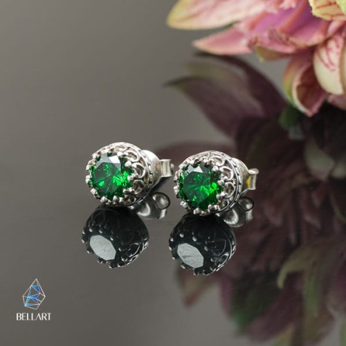 koronkowe sztyfty ze szmaragdową cyrkonią srebro